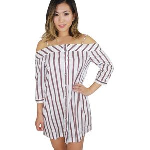 NWT J.O.A. Nautical Stripe Button Down Shirt Dress Preppy